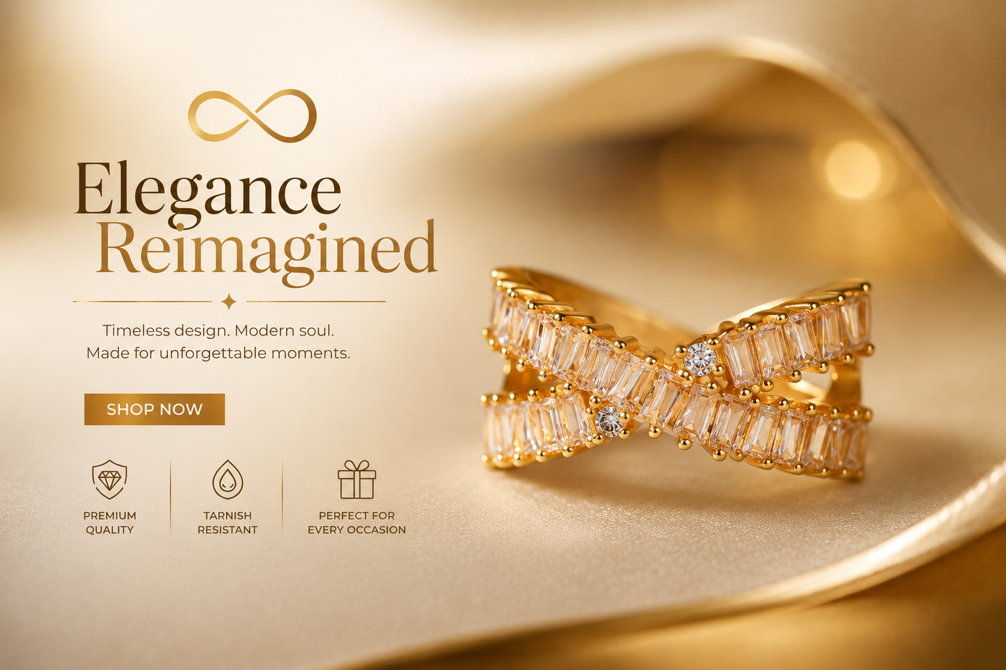 Premium Gold-Plated Criss Cross Zircon Ring for Women | Waterproof & Anti-Tarnish