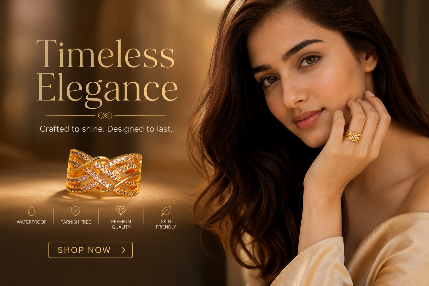 Infinity Crystal Gold Plated Ring for Women | Waterproof & Anti Tarnish