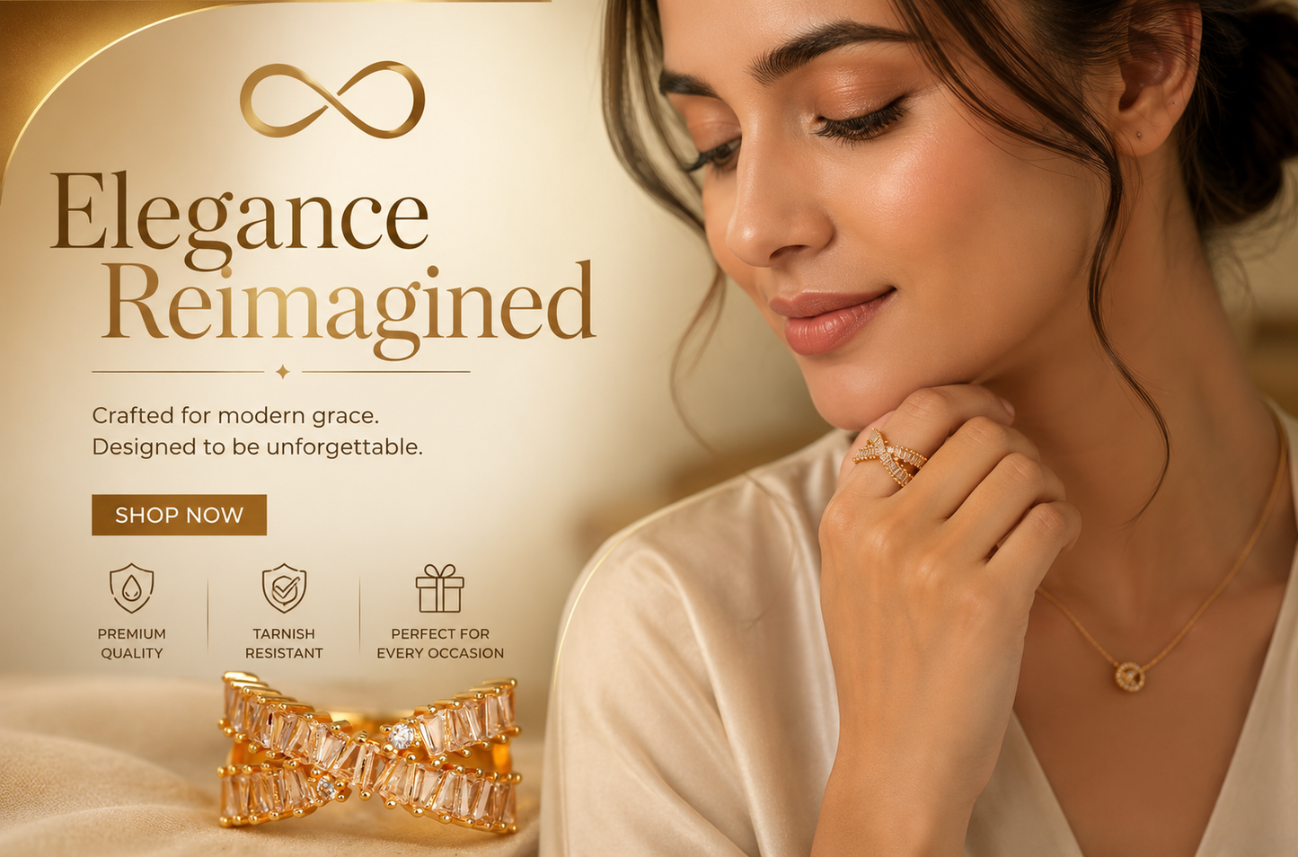 Premium Gold-Plated Criss Cross Zircon Ring for Women | Waterproof & Anti-Tarnish