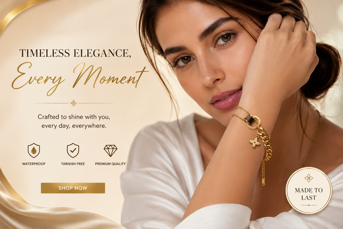 Luxury Gold Charm Bracelet for Women | Waterproof & Tarnish-Free Stainless Steel