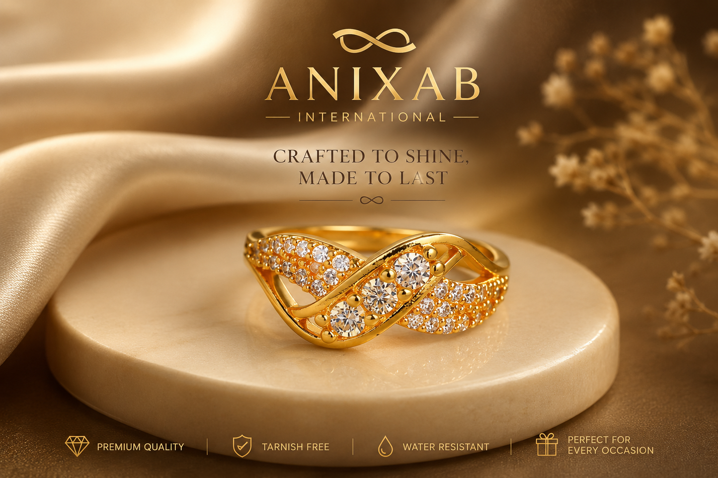 Luxury Gold Plated Infinity CZ Ring | Waterproof | Tarnish Free | Daily Wear