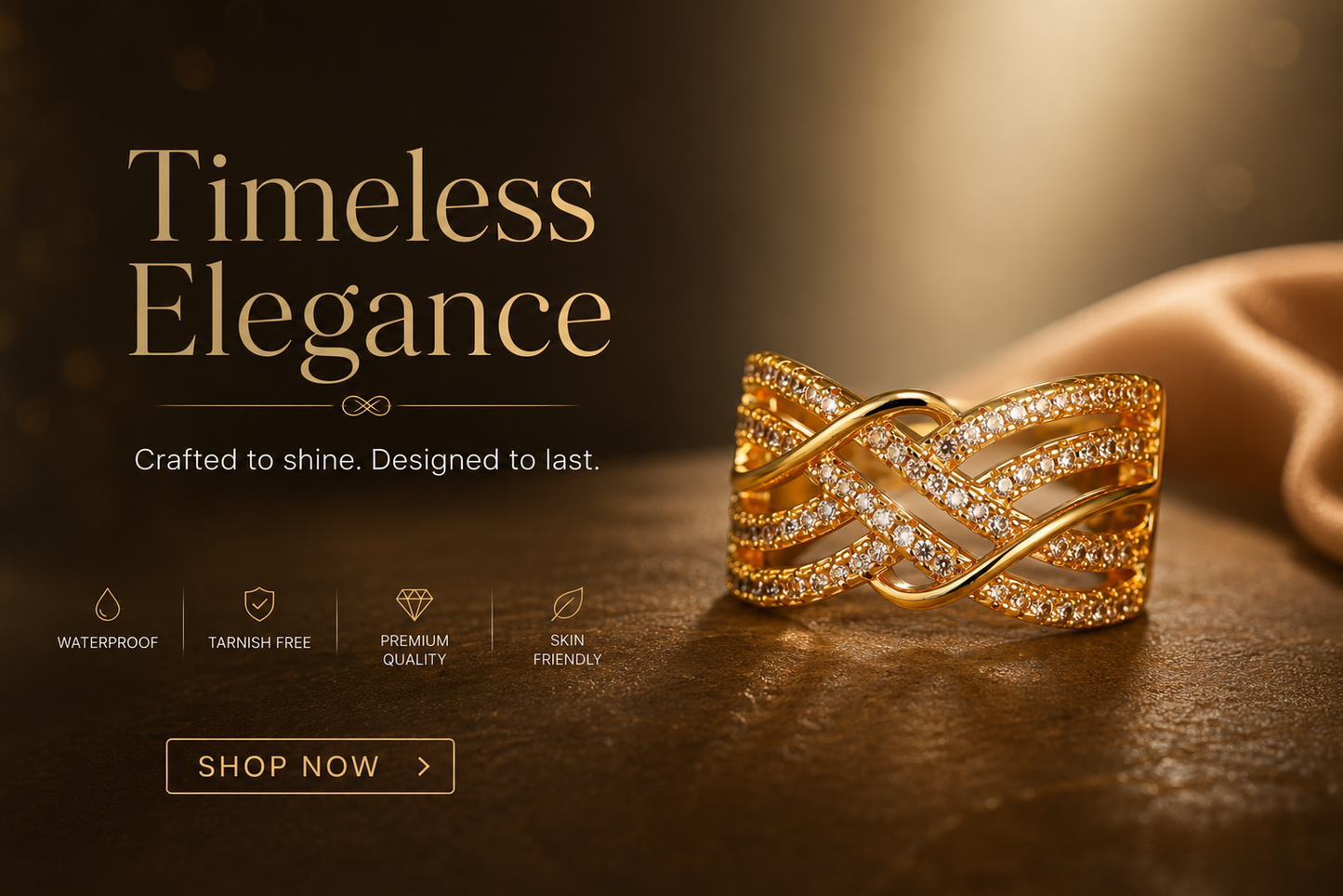Infinity Crystal Gold Plated Ring for Women | Waterproof & Anti Tarnish